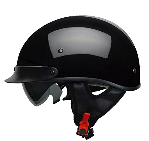 Vega Helmets 7800-012 Warrior Motorcycle Half Helmet with Sunshield for Men and Women, Adjustable Size Dial DOT Half Face Skull Cap for Bike Cruiser Chopper Moped Scooter ATV (Small, Gloss Black)