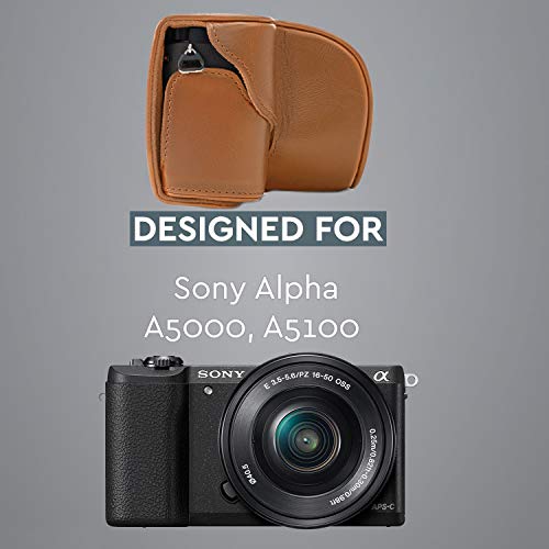 MegaGear 'Ever Ready' Protective Leather Camera Case, Bag for Sony Alpha a5000 Sony a5100 with 16-50mm OSS Lens (Light Brown)