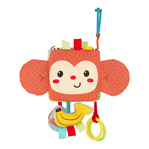 Infantino Peek and Seek Discovery Cube - Soft Development Toy, Peek-A-Boo Mirror, Clacker Rings, Crinkle and Rattle Sounds - Sensory Play, Ages 3 Months +