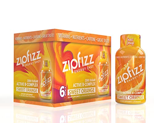Zipfizz 2oz Energy Shot - Sweet Orange Flavor | Hydrating Electrolyte Drinks w/Liquid B12, Caffeine, Ginseng, and Vitamins | Low Carb, Gluten Free, Sugar Free Energy Drink (6 Pack)