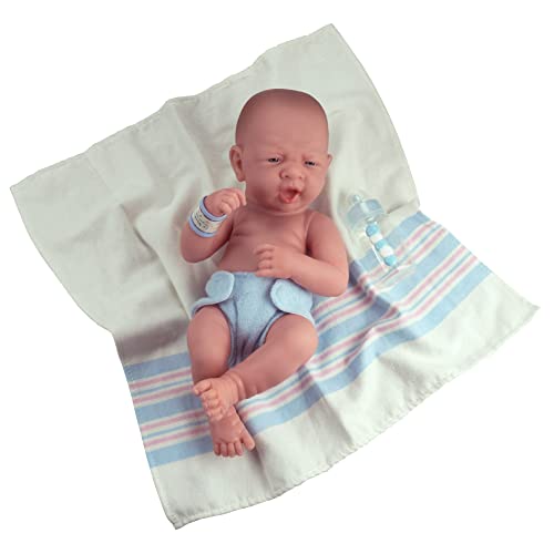 JC Toys 18504 La Newborn First Yawn 15-inch Real Boy Vinyl Doll , Blue
