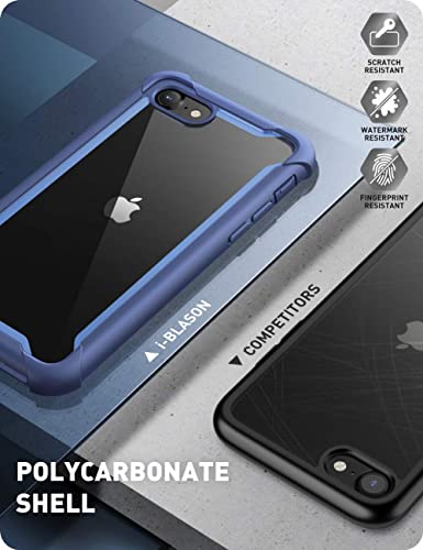 i-Blason Ares Case for iPhone SE 2022 (3rd Gen), [Built-in Screen Protector] Dual Layer Rugged Clear Bumper Case for iPhone SE 2022/ iPhone SE 2020/ iPhone 8/ iPhone 7 (Blue)
