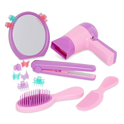 Play Circle by Battat – Pink Beauty Shop Hairdressing Set – Mirror, Brush Kit, Working Hair Dryer with Sounds and Air, Salon Accessories – Pretend Play Styling Toys for Girls Ages 3 and Up (15 Pieces)