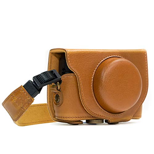 MegaGear MG286 Sony Cyber-shot DSC-RX100 VI, DSC-RX100 V, DSC-RX100 IV, DSC-RX100 III Ever Ready Leather Camera Case with Strap - Light Brown