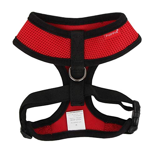 Puppia Soft Dog Harness No Choke Over-The-Head Triple Layered Breathable Mesh Adjustable Chest Belt and Quick-Release Buckle, Red, XX-Large