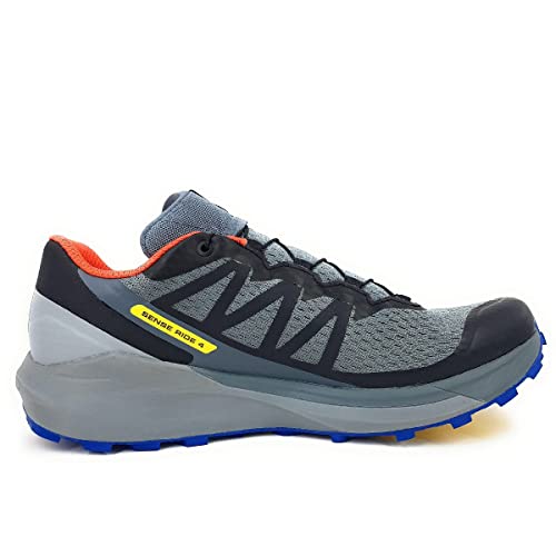 Salomon Sense Ride 4 Gore-TEX Invisible FIT Trail Running Shoes for Men, Stormy Weather/Quarry/Cherry Tomato, 13
