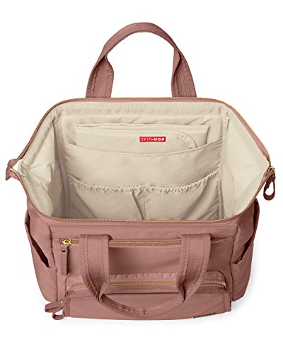 Skip Hop Diaper Bag Backpack: Mainframe Large Capacity Wide Open Structure with Changing Pad and Stroller Attachement, Dusty Rose