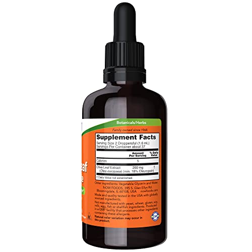 NOW Supplements, Olive Leaf Glycerite Liquid, 18% Oleuropein, Dropper Included, Free Radical Scavenger*, 2-Ounce