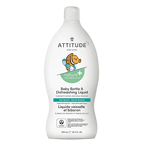 ATTITUDE Natural Baby Bottle and Dishwashing Liquid, Pear Nectar, 23.7 Fl Oz