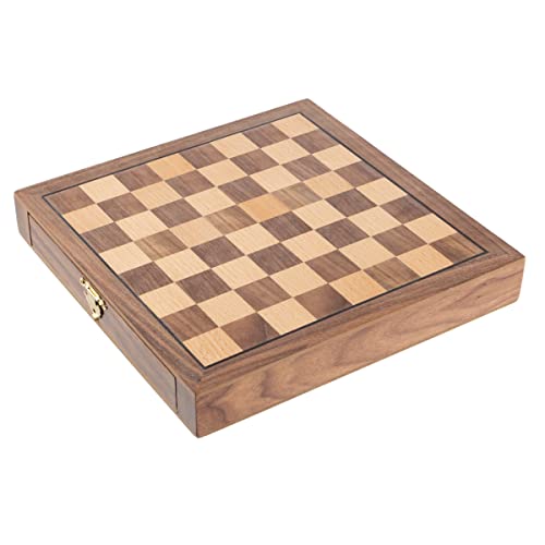 Hey! Play! Classic Strategy Chess Board Game Set - Inlaid Wood Magnetic Chess Board with Storage Drawer for Hand-Carved Staunton Chessmen by Trademark Games,Brown,1.375x9.875x9.875