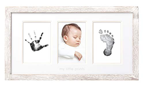 Pearhead My First Year Photo Moments Baby Picture Frame, Baby’s First Year Photo Frame, Newborn Handprint And Footprint Keepsake, Gender-Neutral Baby Milestone Nursery Décor, Wood