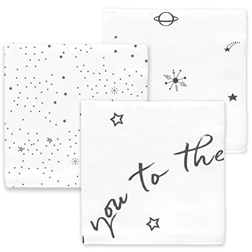 Amazing Baby Swaddle Studio Milestone Muslin Blankets, Set of 3, Love you to the Moon, Black