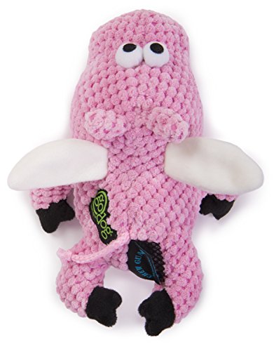 goDog Checkers Flying Pig Dog Toy, Chew Guard Technology, Durable Plush, Squeaker Dog Toy, Pink, Small (770104)
