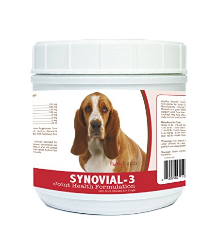 Healthy Breeds Synovial-3 Dog Hip and Joint Support Soft Chews for Basset Hound - OVER 200 BREEDS - Glucosamine MSM Omega and Vitamins Supplement - Cartilage Care - 120 Ct