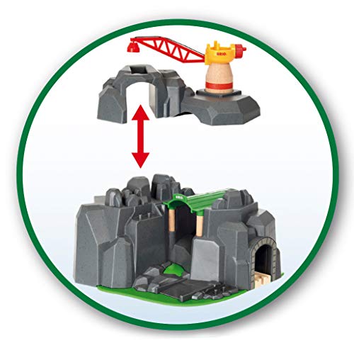 Brio World - 33889 Crane and Mountain Tunnel | 7 Piece Toy Train Accessory for Kids Ages 3 and Up,Multi