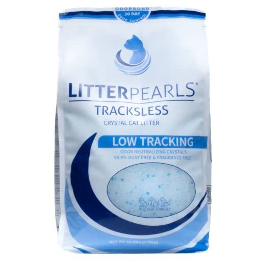 Litter Pearls Tracksless Unscented Non-Clumping Crystal Cat Litter with Odorbond, 10.5 lb,White, Clear and Blue Crystals,635426