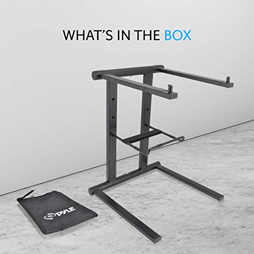 Pyle Portable Folding Laptop Stand - Standing Table with Foldable Height and Secondary Accessory Tray for iPad, Tablet, DJ Mixer, Workstation, Gaming and Home Use with Bag - PLPTS35