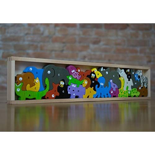 BeginAgain Animal Parade A to Z Puzzle and Playset - Educational Wooden Alphabet Puzzle - 2 and Up