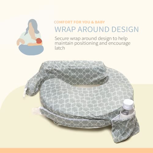 My Brest Friend Deluxe Nursing Pillow for Breastfeeding and Bottle Feeding, Enhanced Posture Support, Double Straps and Removable Extra Soft Slipcover, Flower Key Grey