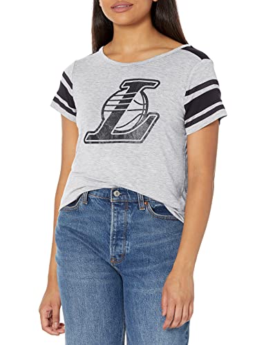 Ultra Game NBA Los Angeles Lakers Womens Box Out Varsity Stripe Tee Shirt, Heather Gray, Large