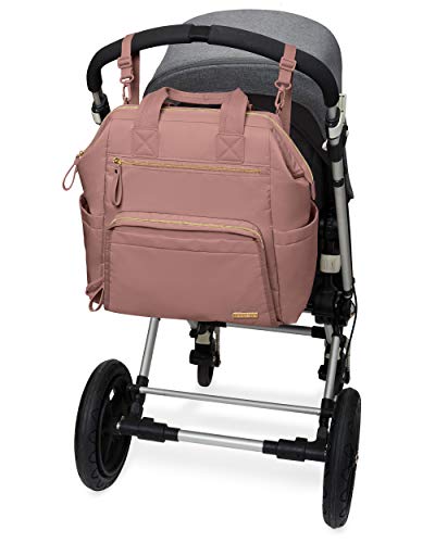 Skip Hop Diaper Bag Backpack: Mainframe Large Capacity Wide Open Structure with Changing Pad and Stroller Attachement, Dusty Rose
