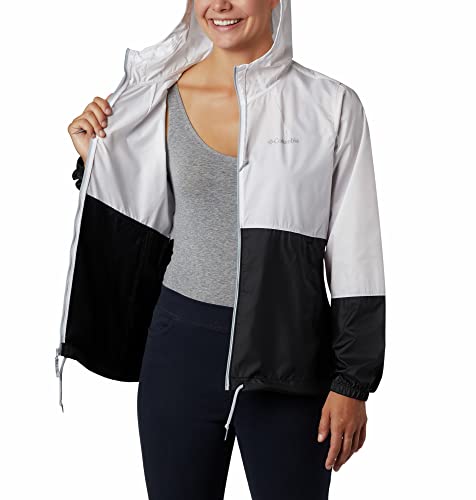 Columbia Women's Flash Forward Windbreaker, Water and Stain Resistant Outerwear, White/black, Large