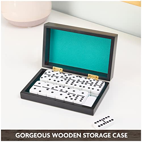 Legacy Deluxe Double-6 Dominoes, Classic Original Board Game Set of 28 Dominoes in Luxury Lined Wood Case, for Kids and Adults Aged 8 and Up