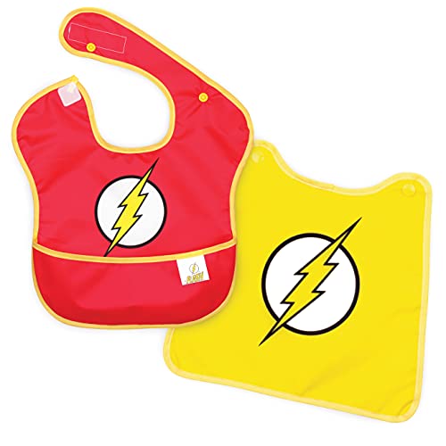 Bumkins Bibs, DC Comics The Flash, Baby Bibs for Girl or Boy, SuperBib with Cape, Baby and Toddler Bib for 6-24 Months, Baby Bib for Eating, Feeding Bib, Waterproof Fabric