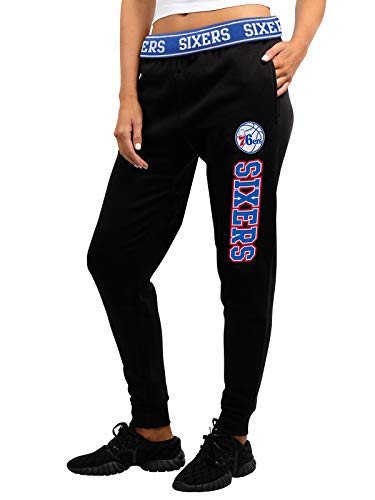 Ultra Game NBA Philadelphia 76ers Womens Jogger Pants Active Basic Fleece Sweatpants , Black, X-Large