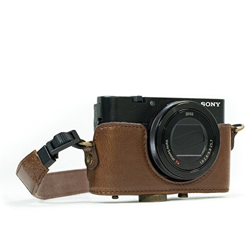 MegaGear MG284 Sony Cyber-shot DSC-RX100 VI, DSC-RX100 V, DSC-RX100 IV, DSC-RX100 III Ever Ready Leather Camera Case with Strap - Dark Brown