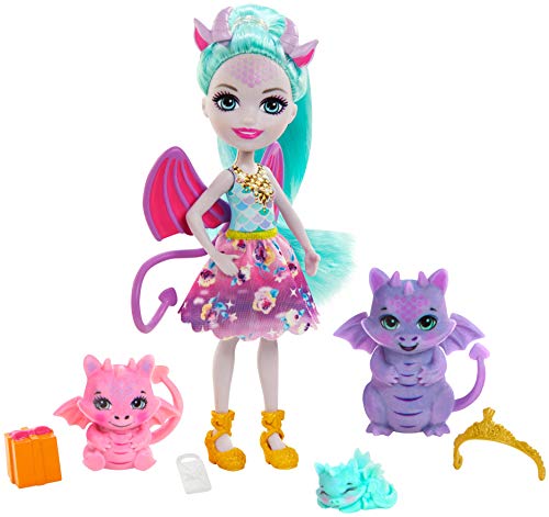 Royal Enchantimals Family Toy Set, Deanna Dragon Doll (6-in/15.2-cm), 3 Dragon Figures and 4 Accessories, Great Gift for 3-8 Year Olds