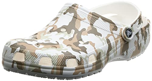 Crocs Unisex-Adult Classic Camo Clogs, White/Camo, 5 Men/7 Women