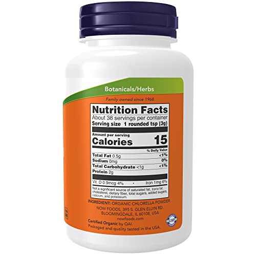 NOW Supplements, Organic Chlorella Powder with naturally occurring Chlorophyll, Beta-Carotene, mixed Carotenoids, Vitamin C, Iron and Protein, 4-Ounce