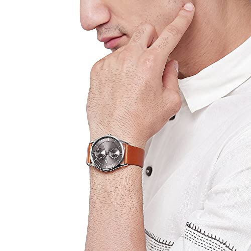 Skagen Men's Holst Quartz Analog Stainless Steel and Leather Watch, Color: Brown Leather (Model: SKW6086)