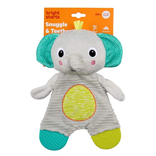 Bright Starts Snuggle and Teethe Plush Teething Baby Toy - Elephant, Crinkle Fabric, Ages 0 Months +