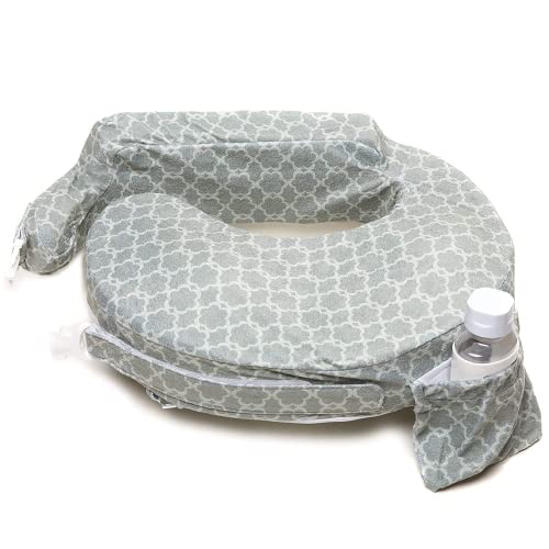 My Brest Friend Deluxe Nursing Pillow for Breastfeeding and Bottle Feeding, Enhanced Posture Support, Double Straps and Removable Extra Soft Slipcover, Flower Key Grey