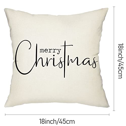 Allorry Christmas Pillow Covers Merry Christmas Throw Pillow Decorative Beige Cotton Cloth Linen Cloth Pillow Cover Sofa Cover Decorative Rectangle Length 18X18 inches