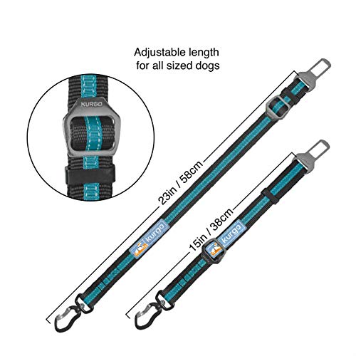 Kurgo Direct to Seatbelt Swivel Tether for Dogs Universal Car Seat Belt for Pets Adjustable Length Dog Safety Belt Carabiner Clip Easy Installation Compatible with Any Pet Harness (Blue)