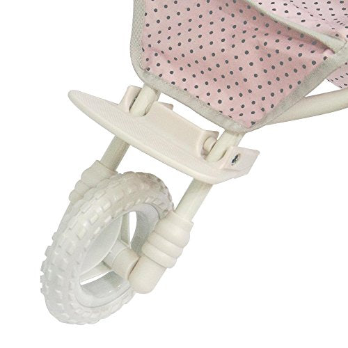 Olivia's Little World Baby Doll Jogging Stroller Polka Dots Princess Collection, Doll Pram for 18' Dolls, Foldable Stroller, Pink and Gray