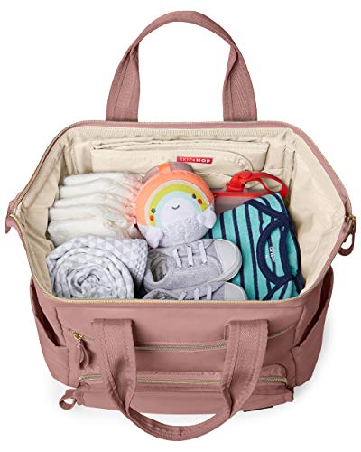 Skip Hop Diaper Bag Backpack: Mainframe Large Capacity Wide Open Structure with Changing Pad and Stroller Attachement, Dusty Rose