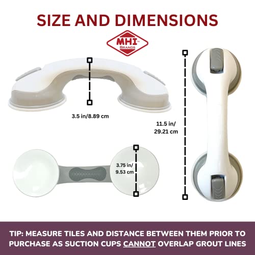 Safe-er-Grip Safe-er-Grip Changing Lifestyles Suction Cup Grab Bars for Bathtubs and Showers; Safety Bathroom Assist Handle, White and Grey, 12 inches