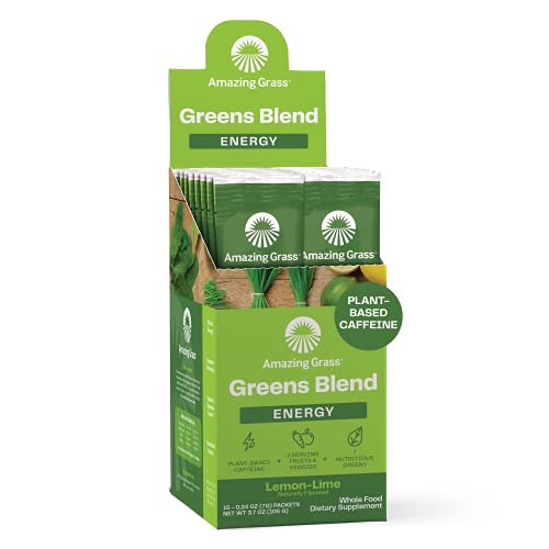 Amazing Grass Greens Blend Energy: Smoothie Mix, Super Greens Powder and Plant Based Caffeine with Matcha Green Tea and Beet Root Powder, Lemon Lime, 15 Servings (Packaging May Vary)
