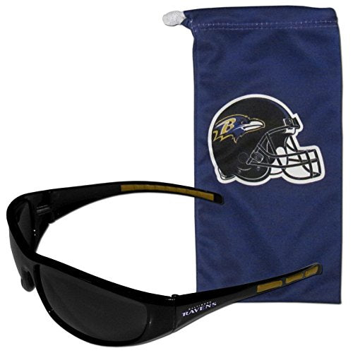 Siskiyou Sports NFL Baltimore Ravens Adult Sunglass and Bag Set, Black, One Size (2FSG180EB)