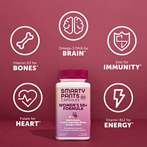 SmartyPants Multivitamin for Women 50+: Omega-3 DHA, Zinc for Immunity, Vitamins D3, C, B6, Biotin, Folate, Vitamin B12, Vitamin A for Eyes, One Per Day, 30 Capsules, 30 Day Supply