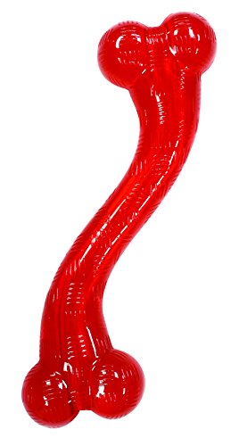 SPOT by Ethical Products Play Strong S-Shaped Bone Dog Toy | Interactive Durable Rubber Dog Toy for Aggressive Chewers | Hollow Center Ideal for Treats | 12”, Red