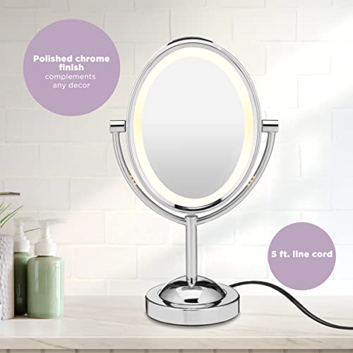 Conair Double-Sided LED Lighted Vanity Makeup Mirror, Corded, 1x/7x magnification, Polished Chrome finish