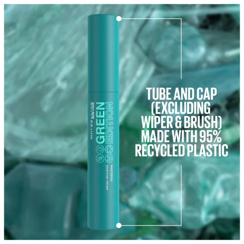 Maybelline Green Edition Mega Mousse Mascara Makeup, Smooth Buildable and Lightweight Volume, Formulated with Shea Butter, Very Black, 1 Count
