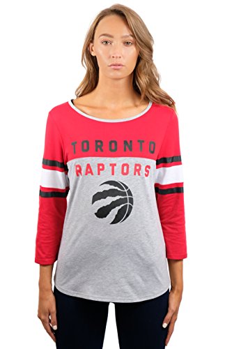 Ultra Game NBA Toronto Raptors Womens T-Shirt Raglan Baseball 3/4 Long Sleeve Tee Shirt, Heather Gray, Small