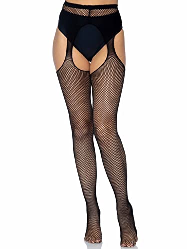 Leg Avenue Women's Plus Size Suspender Pantyhose, Black Fishnet, 1X