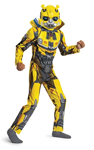 Bumblebee Costume, Muscle Transformer Costumes for Boys, Padded Character Jumpsuit, Kids Size Small (4-6)